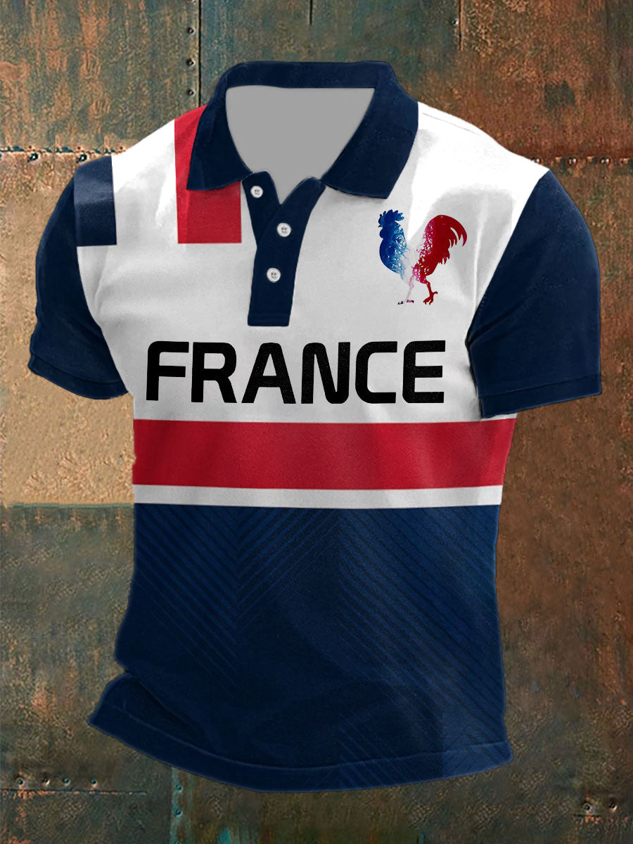 Polo imprimé France Le Coq Gaulois Homme Bleu / S