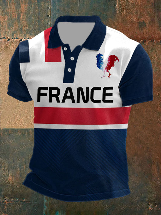 Polo imprimé France Le Coq Gaulois Homme Bleu / S