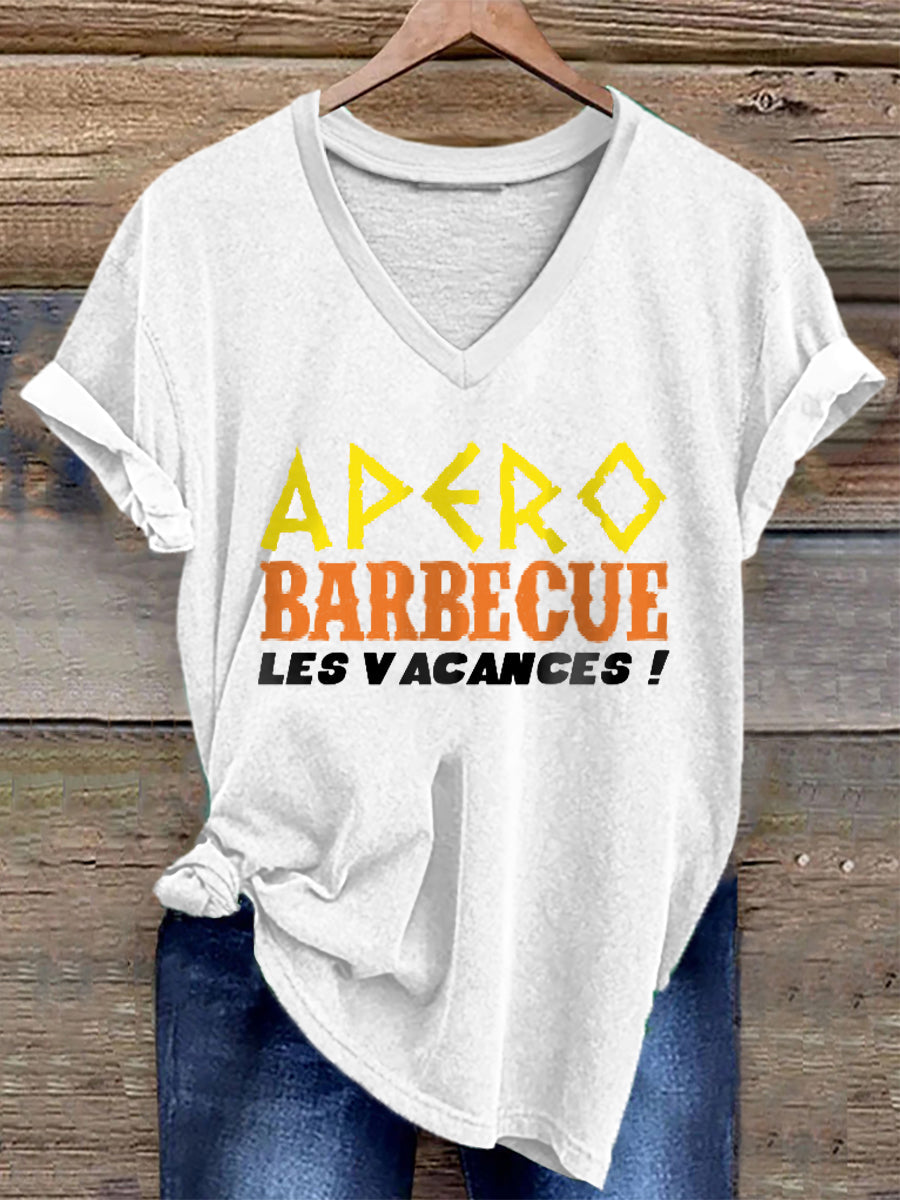 T-shirt Apéro barbecue les vacances pour femme Blanc / S