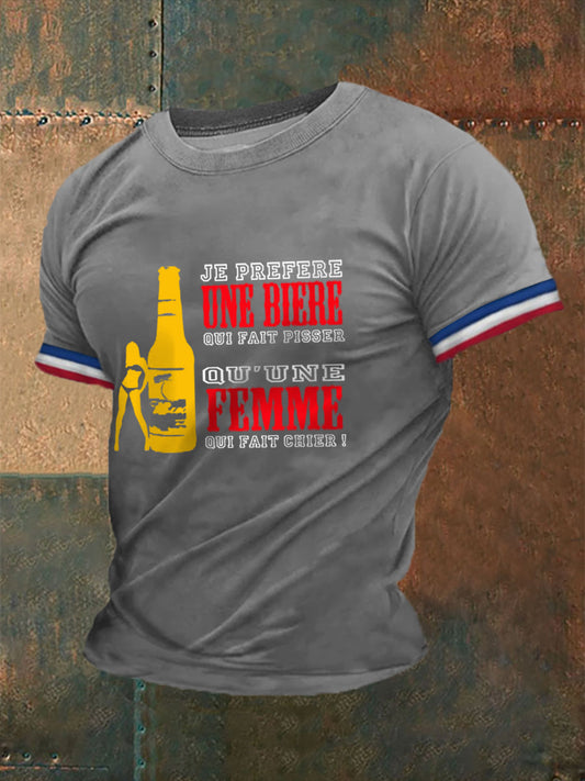T-shirt Je préfère une bière qui fait pisser pour homme gris clair / S