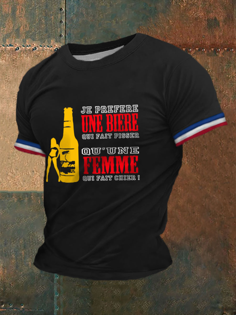 T-shirt Je préfère une bière qui fait pisser pour homme noir / S