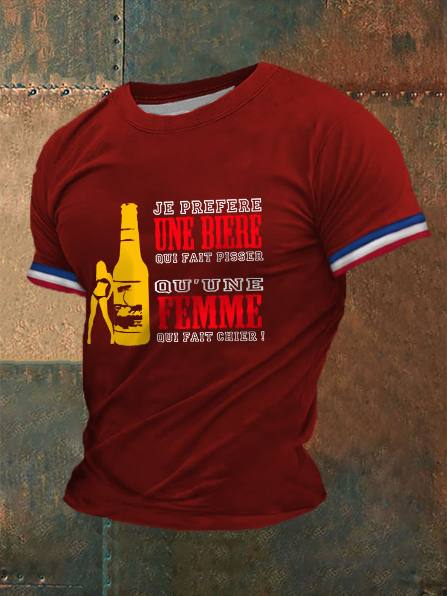 T-shirt Je préfère une bière qui fait pisser pour homme vin rouge / S