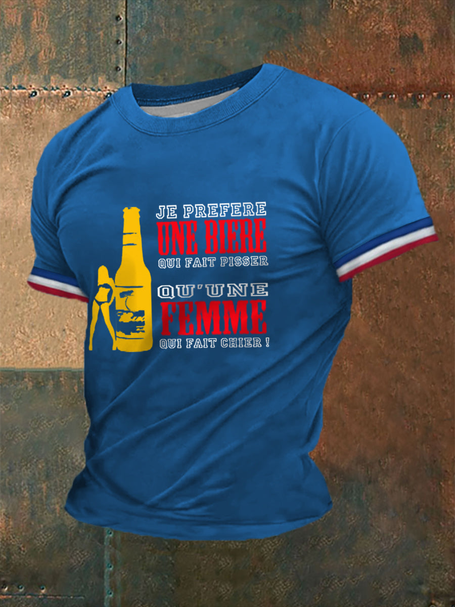 T-shirt Je préfère une bière qui fait pisser pour homme bleu / S
