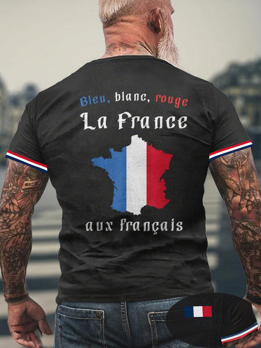 T-shirt Bleu Blanc Rouge France Aux Français Patriote Homme Noir / S