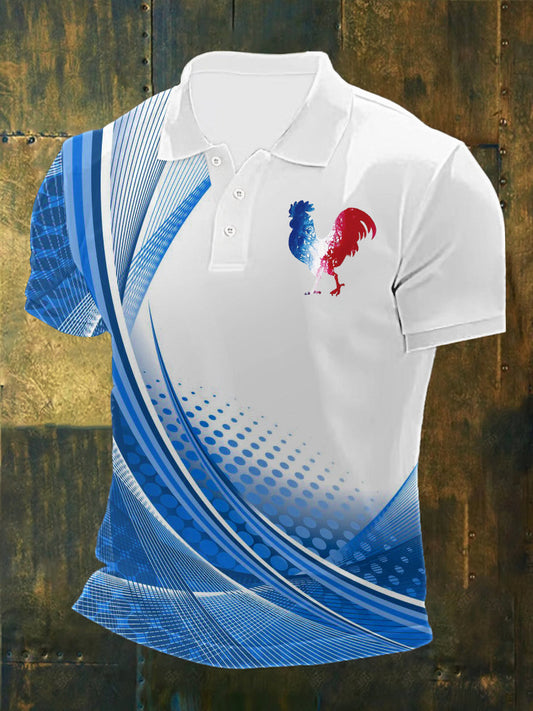 Polo imprimé France Le Coq Gaulois Homme Bleu / S
