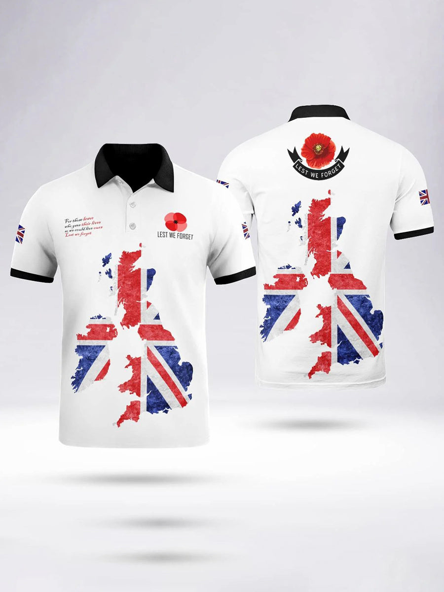Polo à manches courtes THE UNITED KINGDOM LEST WE FORGET pour homme Noir / S