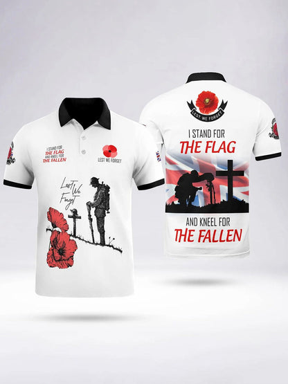 Polo à manches courtes I STAND FOR THE FLAG AND KNEEL FOR THE FALLEN pour homme Noir / S
