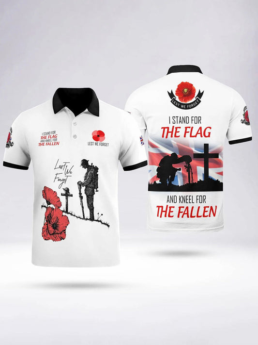 Polo à manches courtes I STAND FOR THE FLAG AND KNEEL FOR THE FALLEN pour homme Noir / S