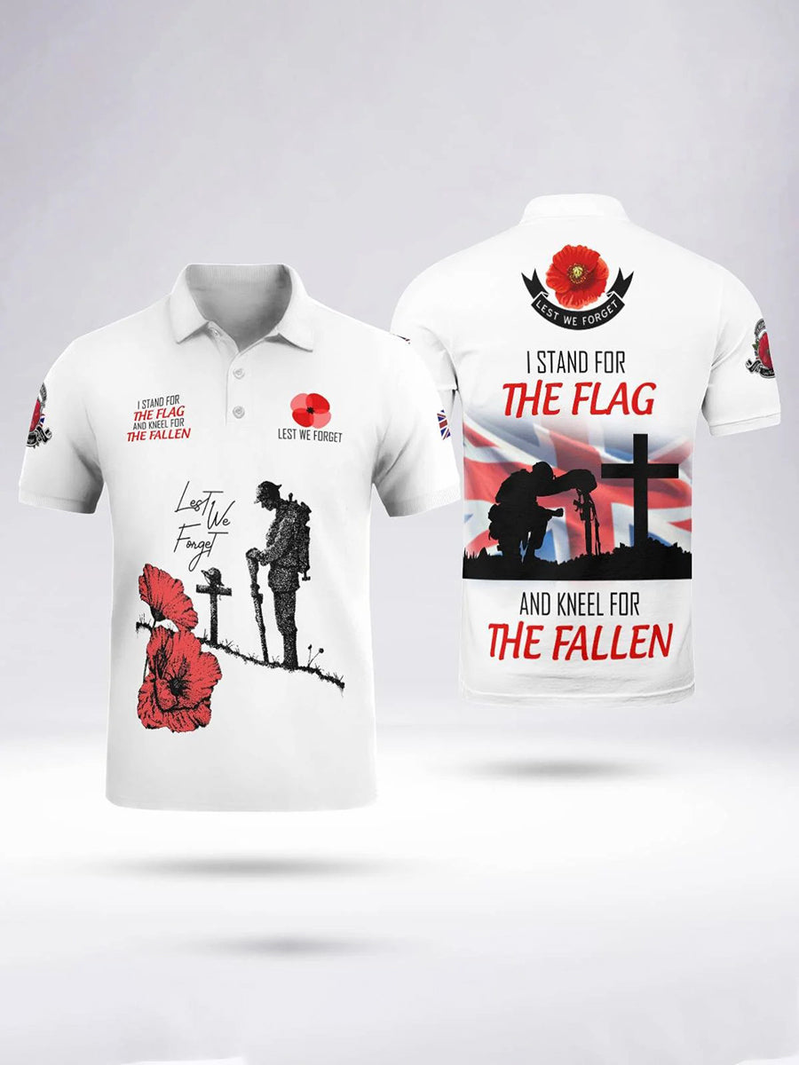 Polo à manches courtes I STAND FOR THE FLAG AND KNEEL FOR THE FALLEN pour homme Blanc / S