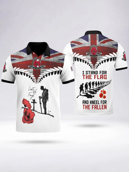Polo à manches courtes I STAND FOR THE FLAG AND KNEEL FOR THE FALLEN pour homme Noir / S