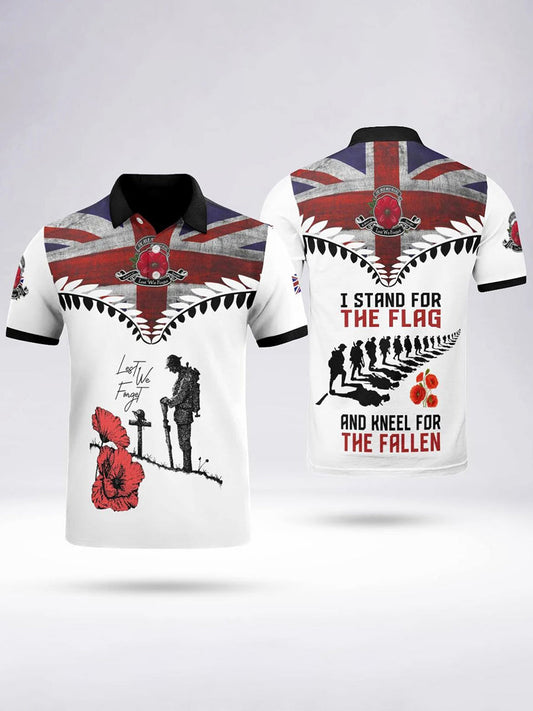 Polo à manches courtes I STAND FOR THE FLAG AND KNEEL FOR THE FALLEN pour homme Noir / S