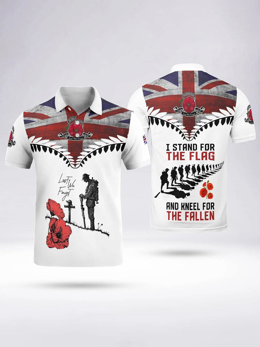Polo à manches courtes I STAND FOR THE FLAG AND KNEEL FOR THE FALLEN pour homme Blanc / S