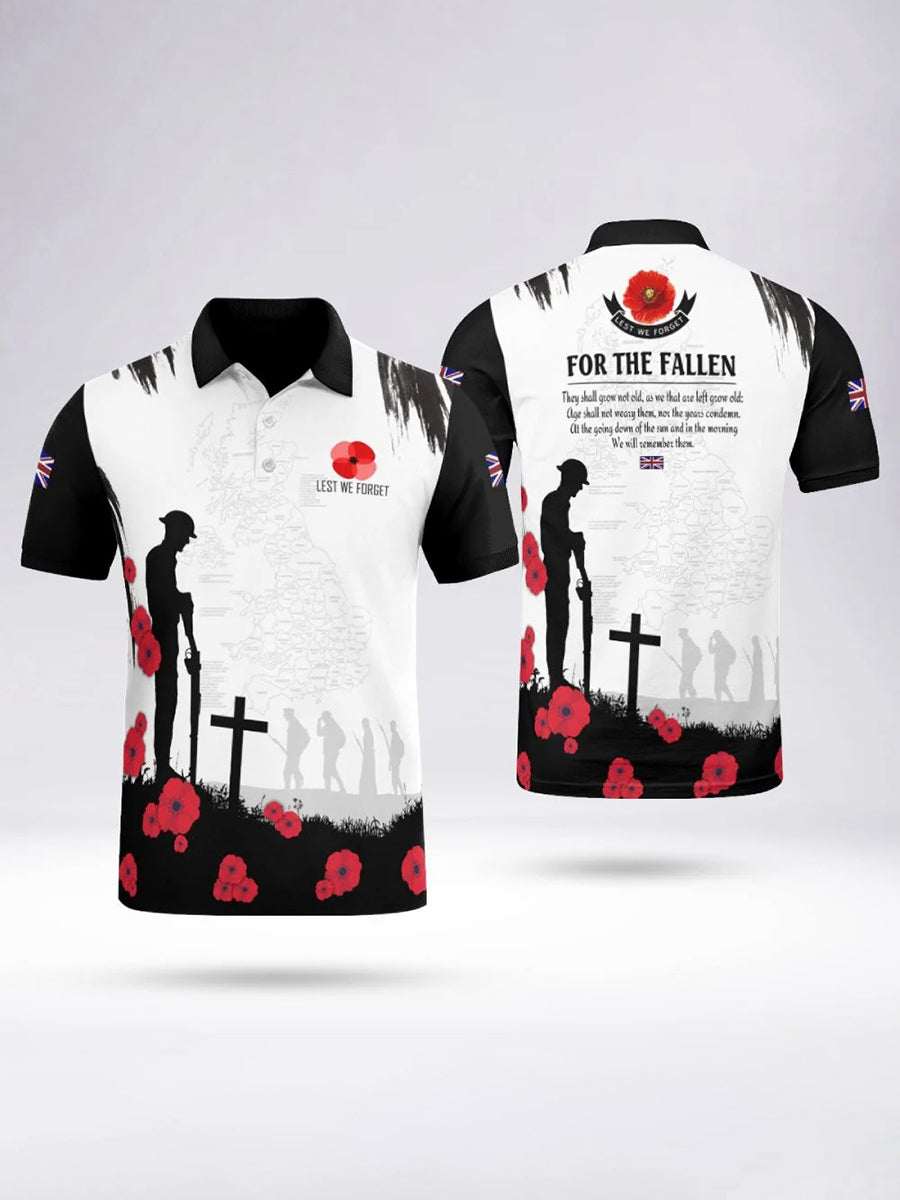 Polo à manches courtes FOR THE FALLEN pour homme Noir / S