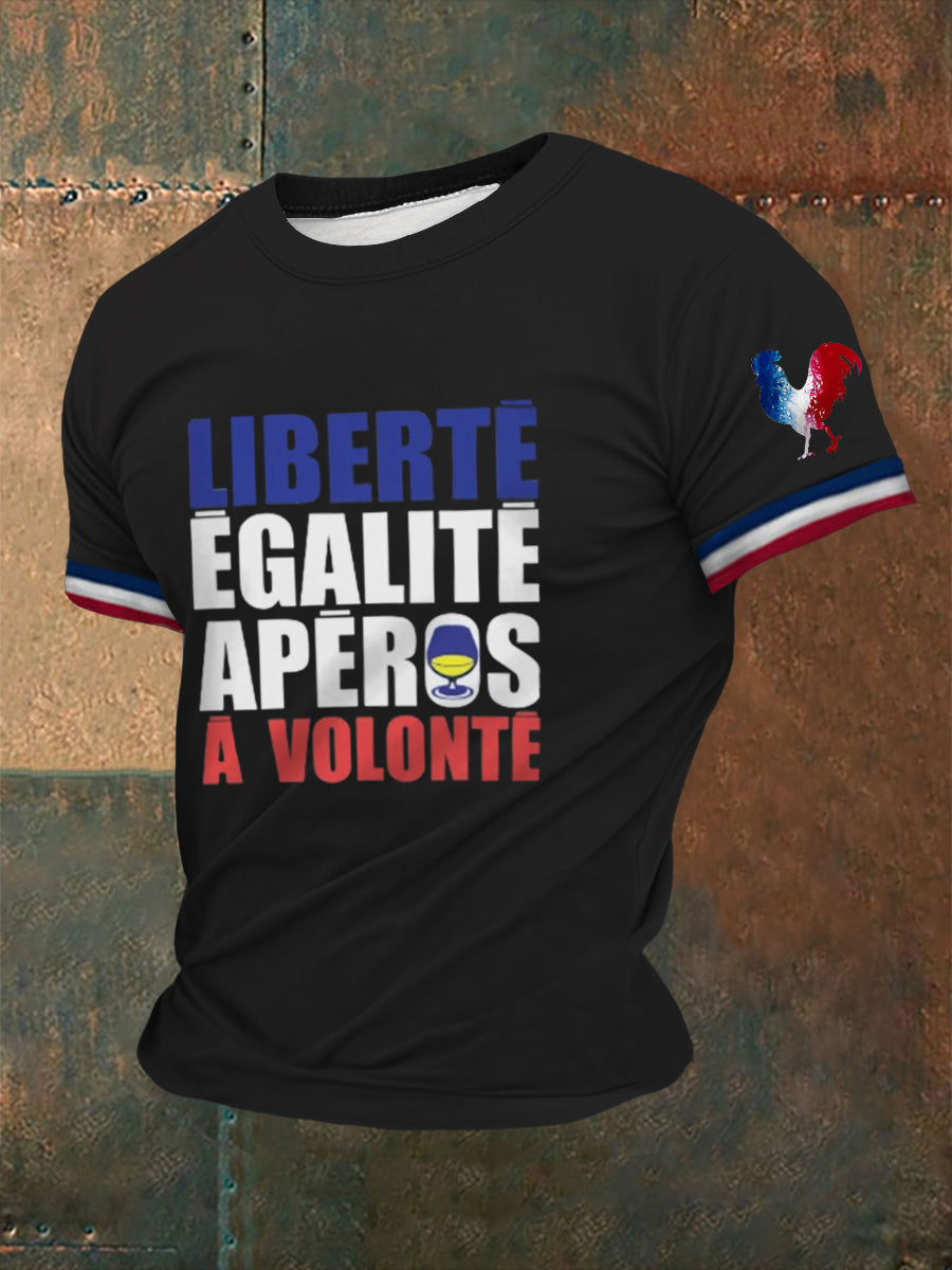 T-shirt à manches courtes imprimé alcool pour hommes Noir / S