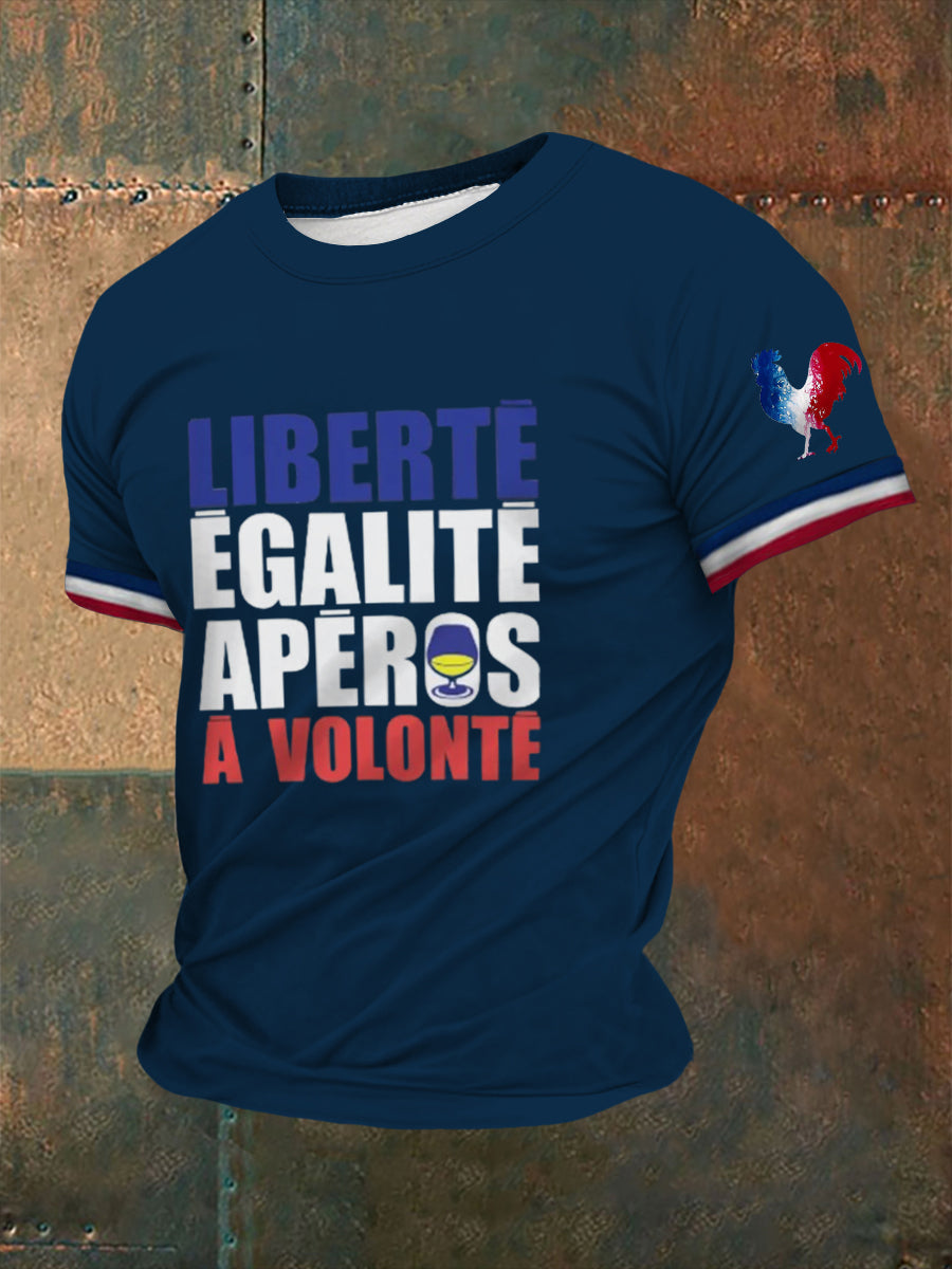 T-shirt à manches courtes imprimé alcool pour hommes Bleu Marine / S