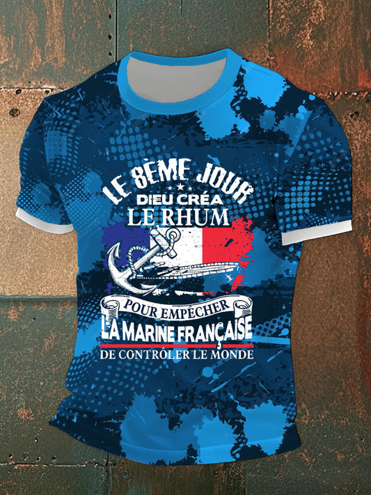 T-shirt à manches courtes Et Le 8Eme Jour Dieu Crea Le Rhum Marine Nationale Homme