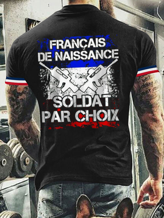 Tee-shirt manches courtes imprimé soldat français col V