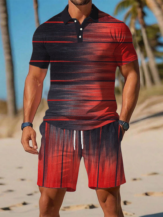 Polo décontracté imprimé géométrique artistique à manches courtes pour hommes