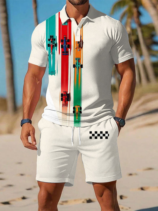 Polo décontracté imprimé géométrique artistique à manches courtes pour hommes