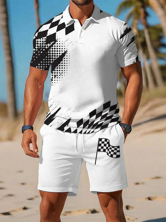Polo à manches courtes style Resort à imprimé géométrique artistique pour hommes