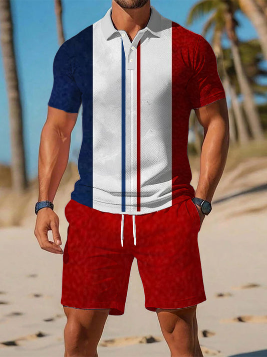 Polo décontracté imprimé géométrique artistique à manches courtes pour hommes