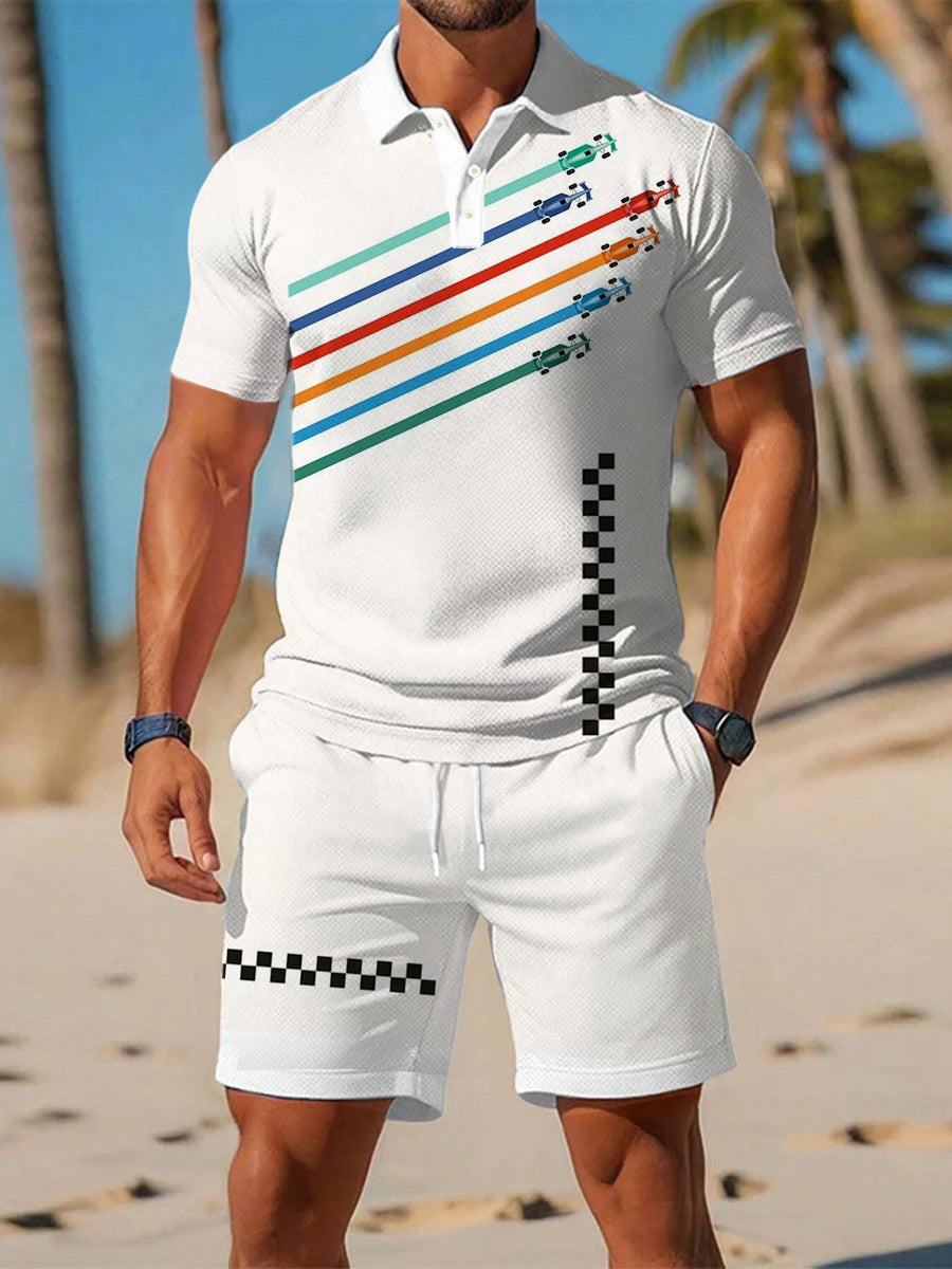 Polo décontracté imprimé géométrique artistique à manches courtes pour hommes