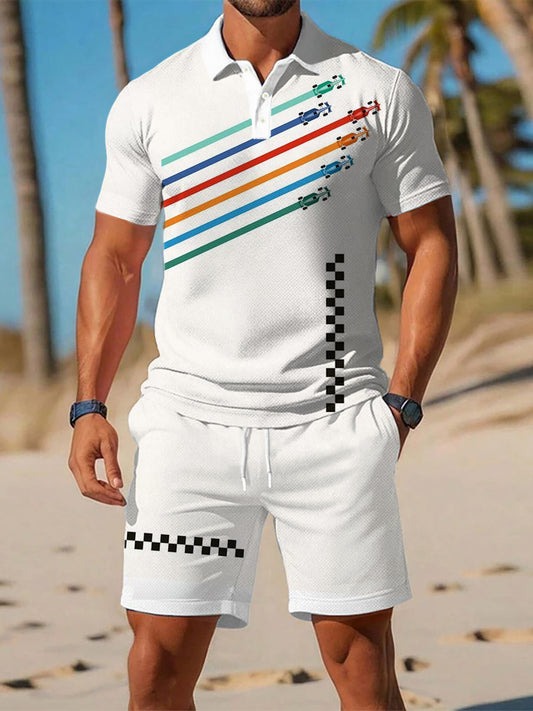 Polo décontracté imprimé géométrique artistique à manches courtes pour hommes