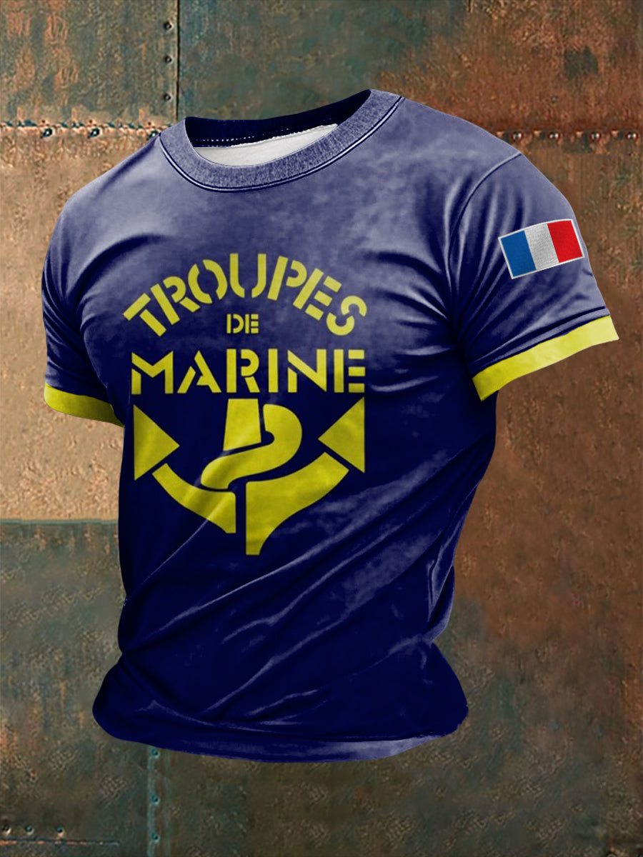T-shirt à manches courtes imprimé Troupes de Marine Homme