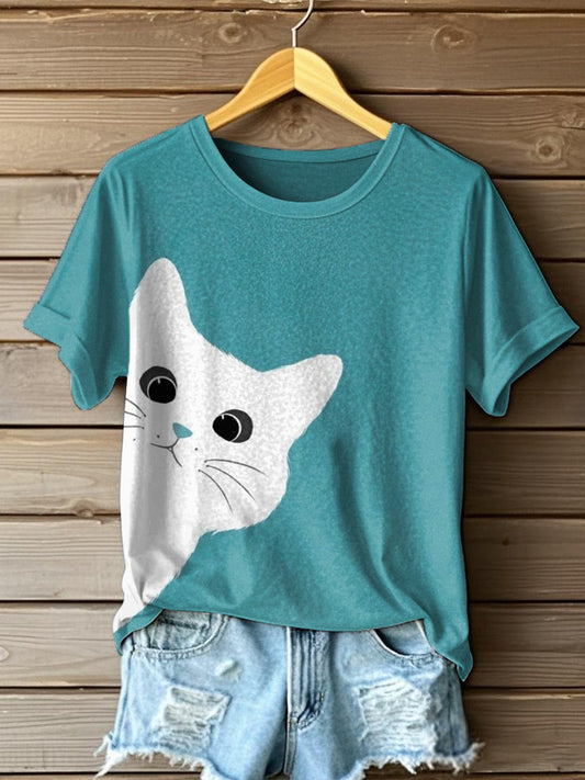 T-shirt mignon d'impression d'art de chat des femmes
