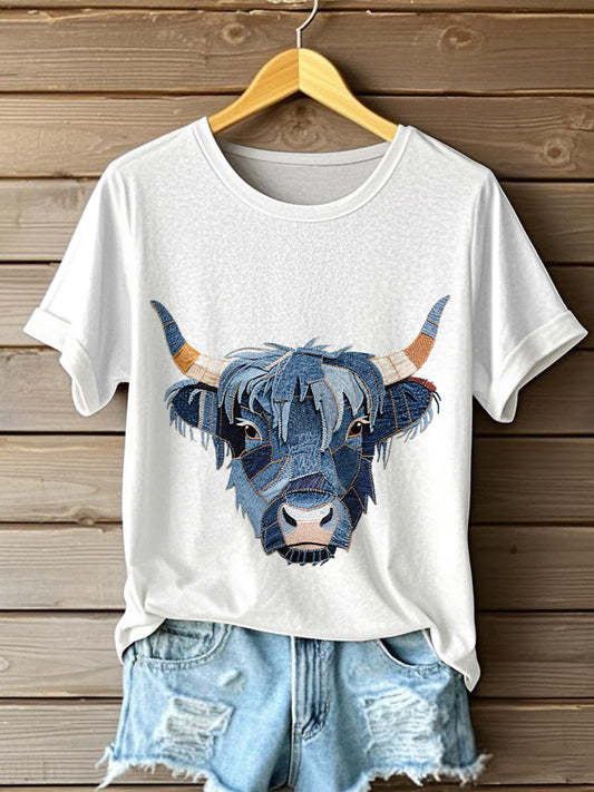 T-shirt Denim Highland Cow Femme