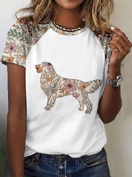 T-shirt décontracté imprimé Golden Retriever Femme