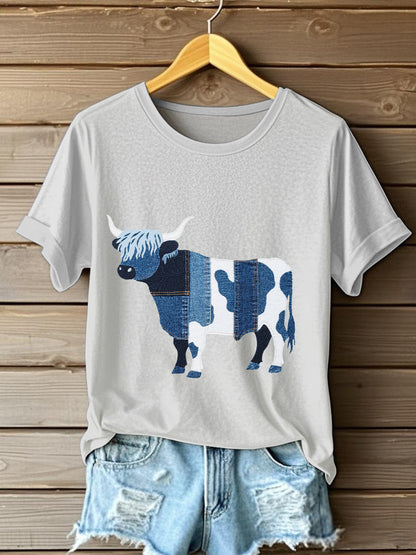 T-shirt Denim Highland Cow Femme