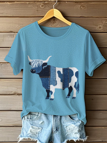 T-shirt Denim Highland Cow Femme