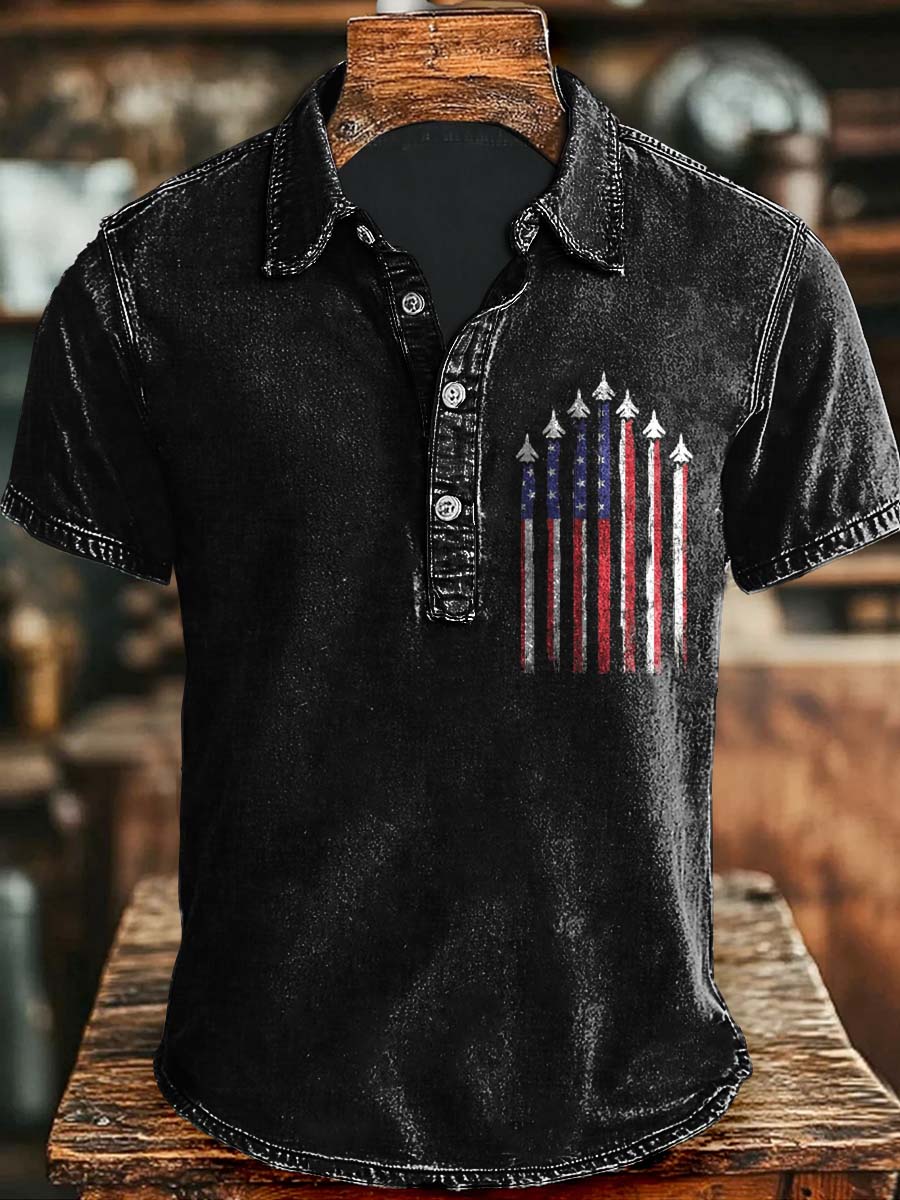 Jour de l'Indépendance Drapeau Patriotique Jet Imprimer Casual Polo à Manches Courtes