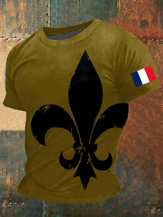 Unisexe Fleur-de-lis Imprimer Vintage Fashion T-shirt à manches courtes