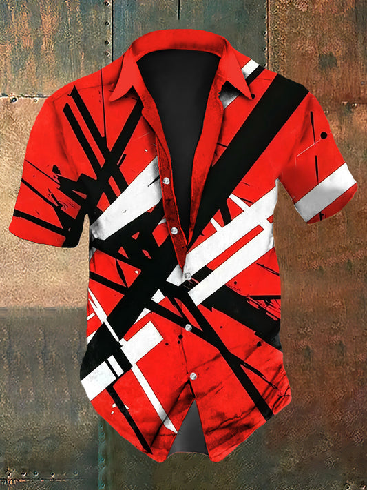 Chemise à manches courtes en coton décontracté Vintage VH Festival Guitar Grain imprimé abstrait