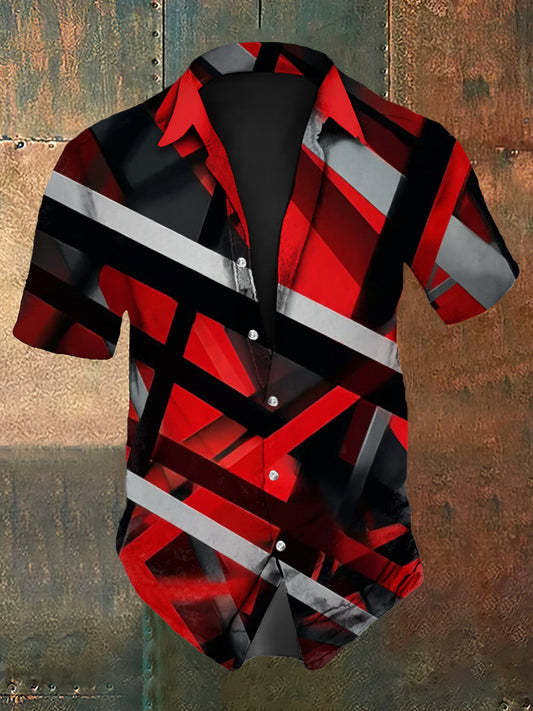 Chemise à manches courtes en coton décontracté à imprimé abstrait Festival vintage pour hommes