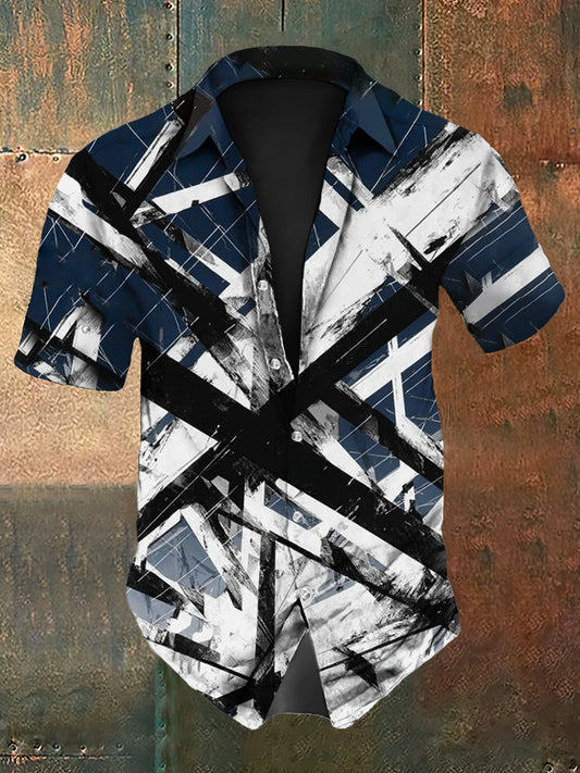 Chemise à manches courtes en coton décontracté à imprimé abstrait Festival vintage pour hommes
