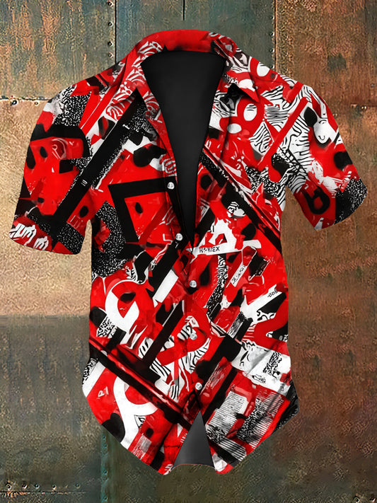 Hommes Vintage VH Guitar Lines Coloré 5150 Abstrait Imprimé Casual Coton Chemise À Manches Courtes