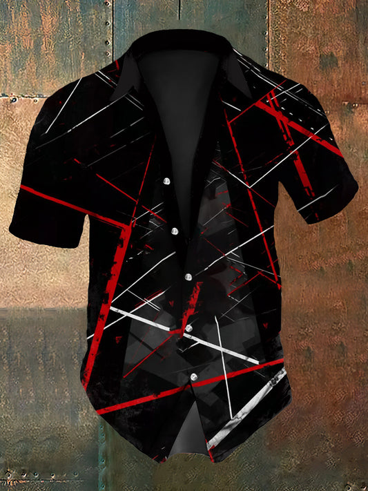 Vintage VH Guitar Lines pour hommes Colorful Illustration Abstract Print Casual Chemise à manches courtes en coton