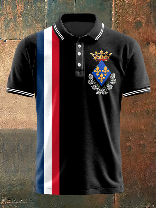 T-shirt à manches courtes Iris Emblem Print Polo Neck pour hommes