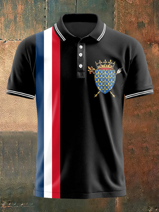 Iris Shield Print Polo Neck T-shirt à manches courtes pour hommes