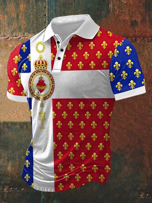 Iris Badge Imprimer Polo Neck T-shirt à manches courtes pour hommes