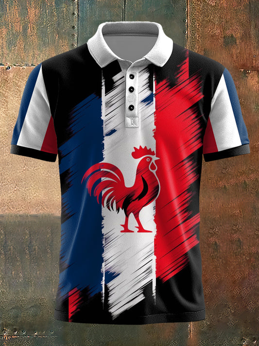 T-shirt à manches courtes à col polo pour homme Bastille Day Print