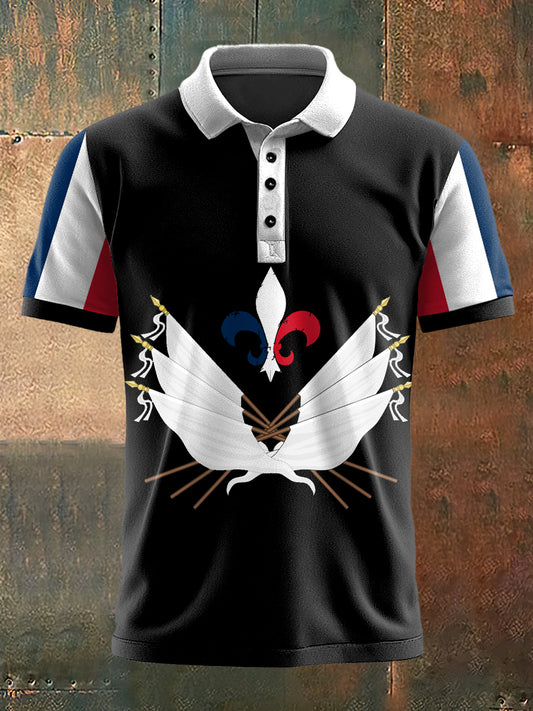 T-shirt manches courtes col polo à imprimé Bastille Day