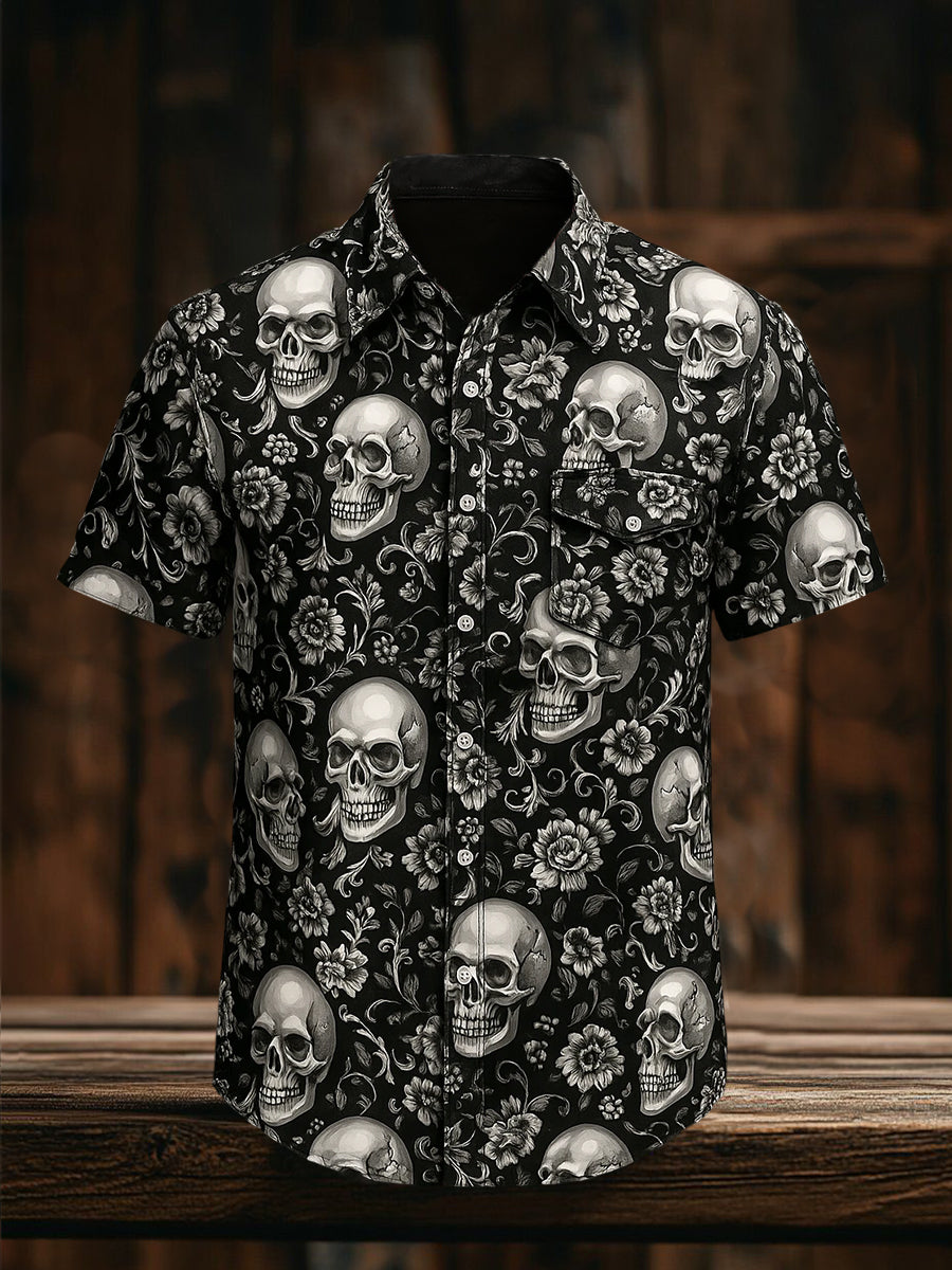 Retro Punk Pattern Casual Chemise à manches courtes pour hommes