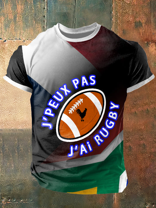 T-Shirt Vintage À Manches Courtes Avec Imprimé "Je Peux Pas, J’ai Rugby"