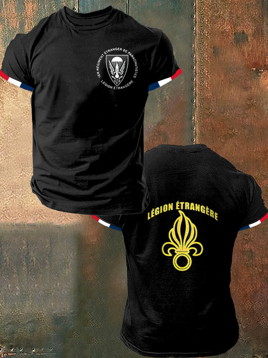 T-shirt à manches courtes French Legion Print Vintage Fashion pour hommes
