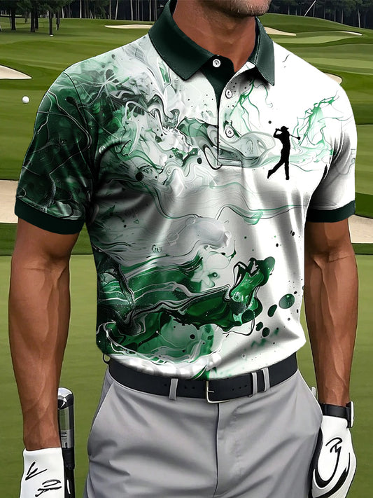 Hommes Retro Abstract Water Wave Art Print Casual Business Polo