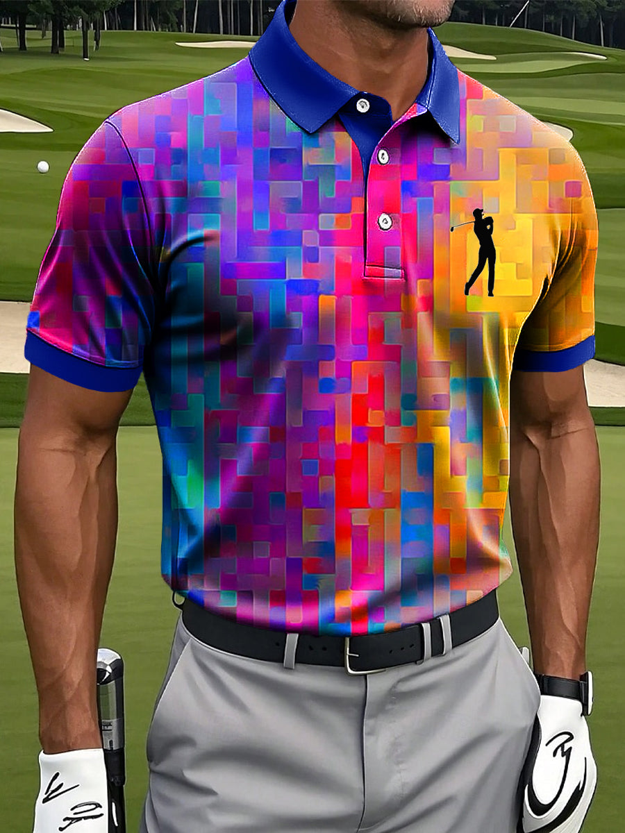 Hommes rétro arc-en-ciel géométrique peinture à l'huile Art Print Casual Business Polo Shirt